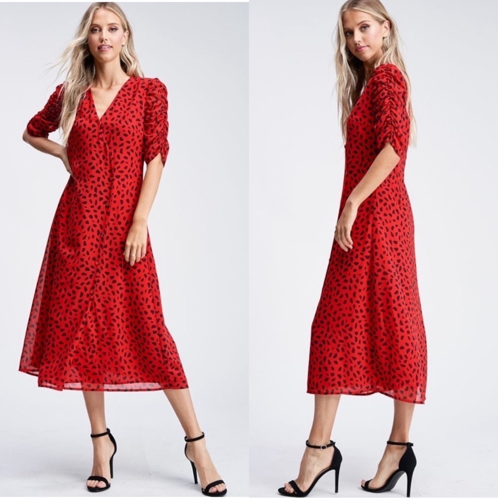 En Saison Red Black Polkadot Retro Dress Bias Size XS
